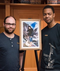 Author Anton Rose with Anthony and his art for the story "A Glowing Heart"