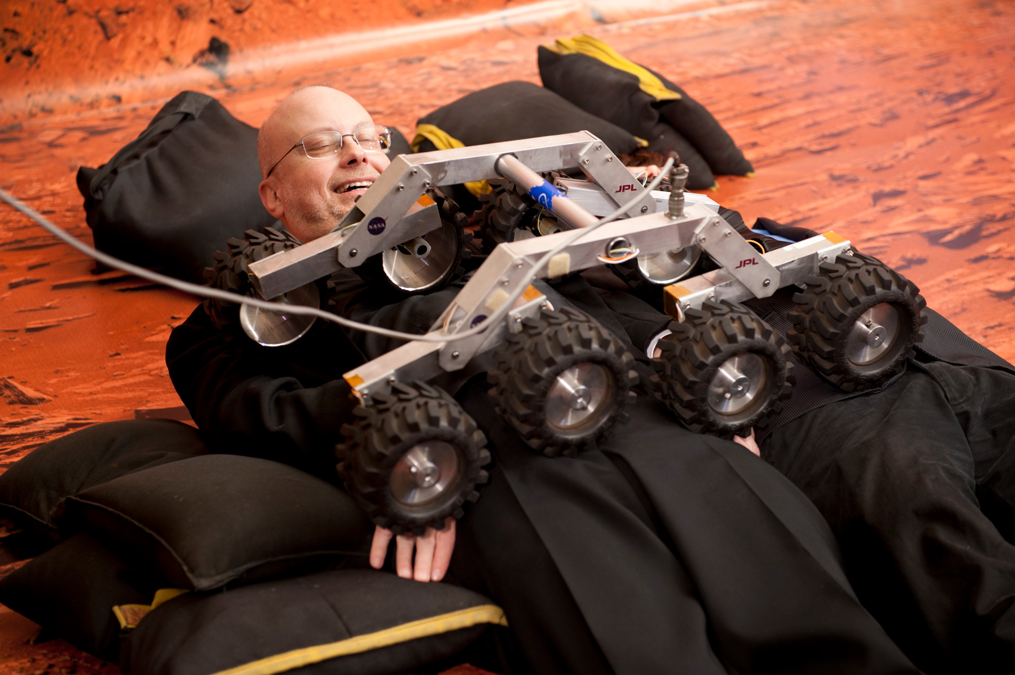 At Writers of the Future Volume 29 release event, one of the Mars Rover prototypes was driven over Rob Sawyer.