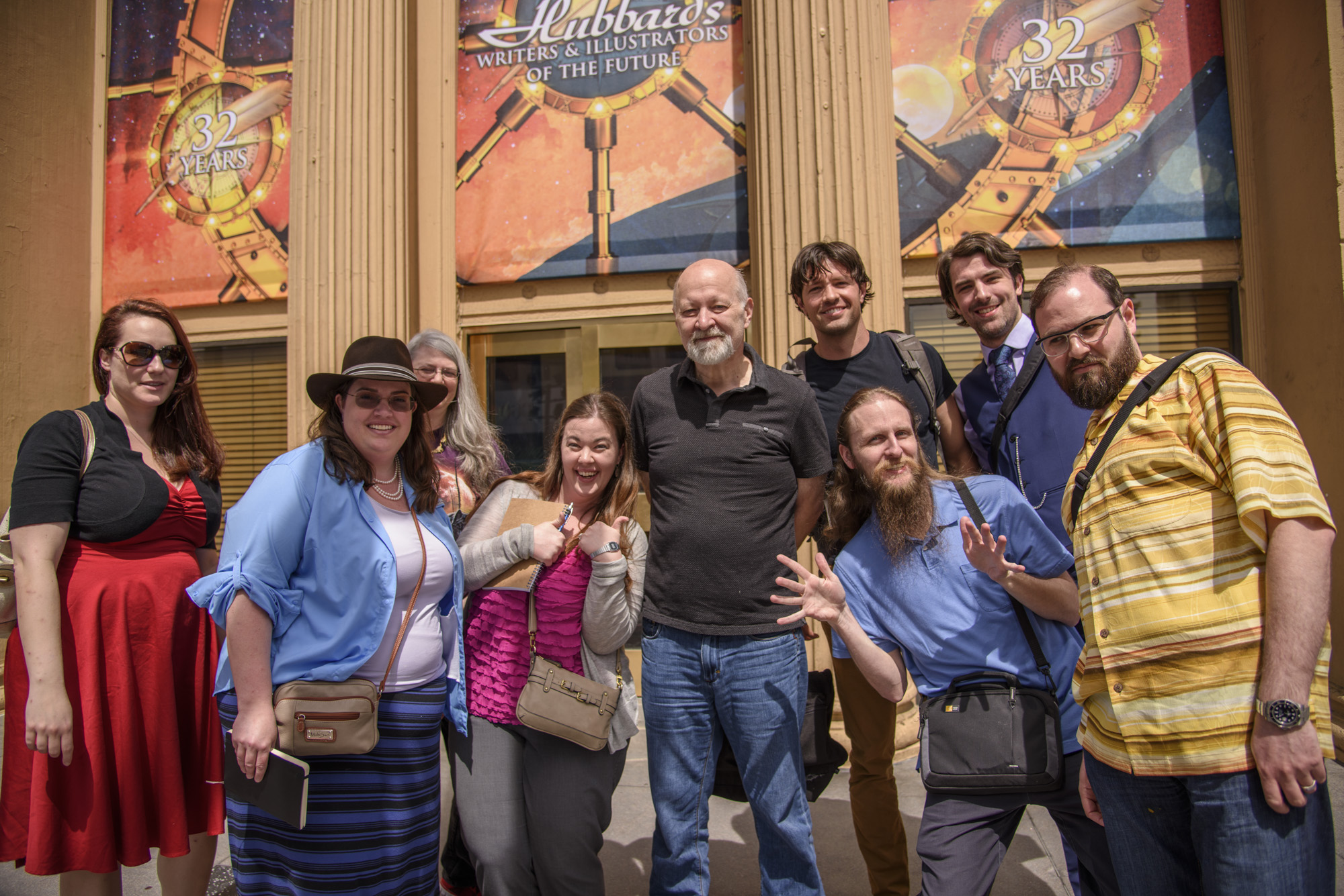 Writer winners with instructor David Farland at Author Services for Day 3 of the workshop.