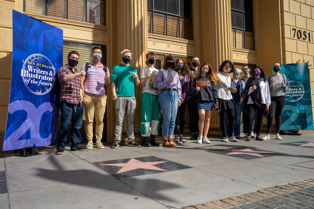 Illustrator winners outside Author Services in Hollywood